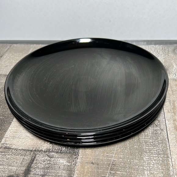 Home Other - Tempered Black Glassware Salad Lunch Plates Set 4 France New